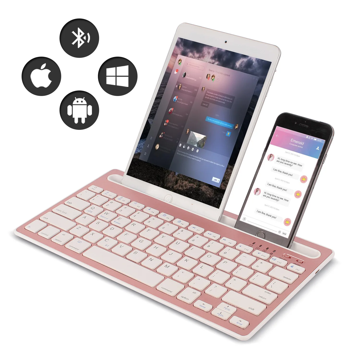Laptop Accessories For Office - แป้นพิมพ์บลูทูธเข้ากันได้กับระบบแอนดรอยด์/ไอโอเอส/วินโดวส์ เหมาะสำหรับไอแพด/สมาร์ทโฟน/แท็บเล็ต/แล็ปท็อป มีช่องวางในตัว