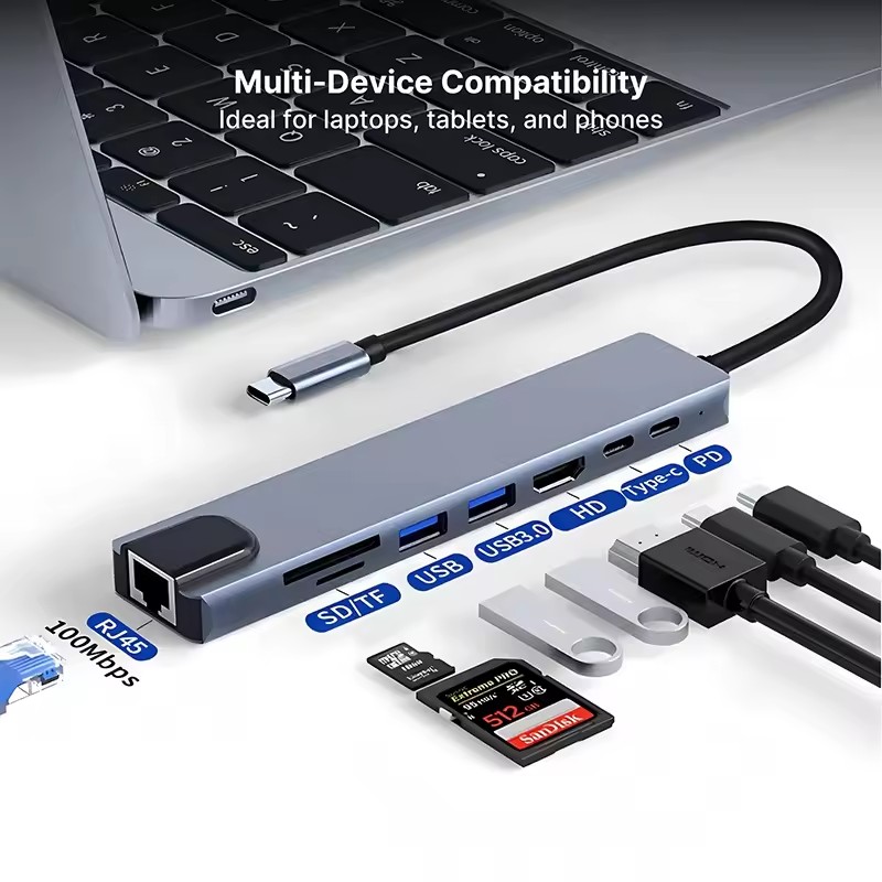 Laptop Accessories Hub - 8 ใน 1 USB C Docking