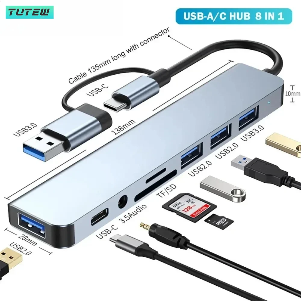 Laptop Accessories Hub - ฮับ USB-C 8 in 1 ตัวแยก