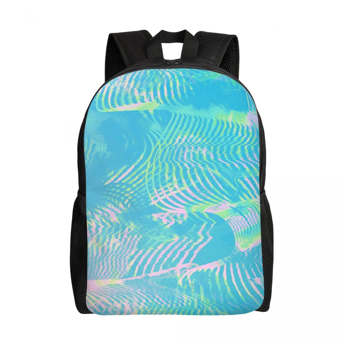 Laptop Accessories Bag For Men - กระเป๋าเป้สะพายหลังลายคลื่นสีเขียวแบบกำหนดเองสำหรับผู้ชายผู้หญิงกระเป๋าหนังสือนักเรียนวิทยาลัยเหมาะกับกระเป๋าใส่แล็ปท็อปขนาด 15 นิ้ว