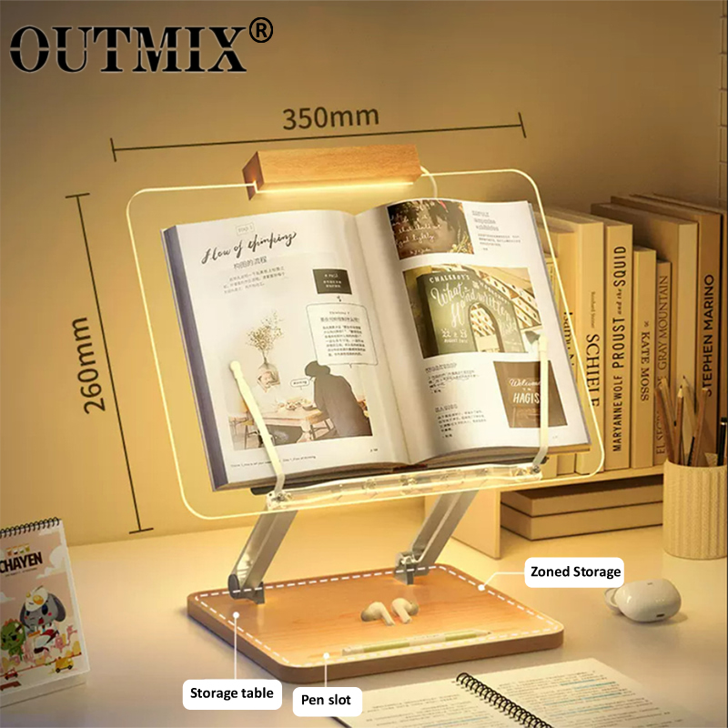 Laptop Accessories For Office - แท่นอ่านหนังสือไม้พร้อมไฟอะคริลิคใส ที่วางแท็บเล็ตแบบยกได้อเนกประสงค์ ที่วางแล็ปท็อป ชั้นวางหนังสือแบบตั้งโต๊ะ