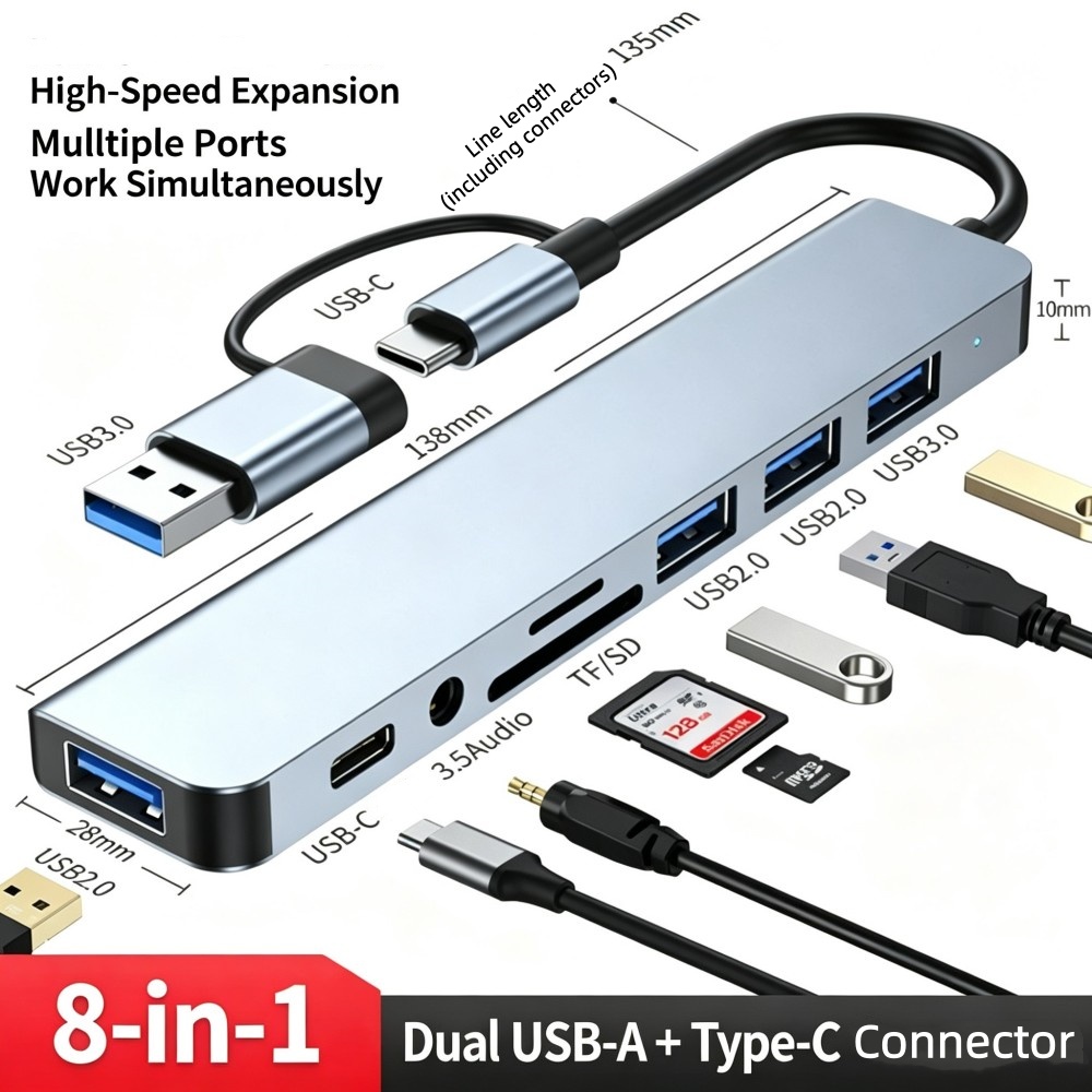ฮับ USB3.0 แบบ 8-in-2 หัวคู่ T - Laptop Accessories Hub บทวิจารณ์และราคา