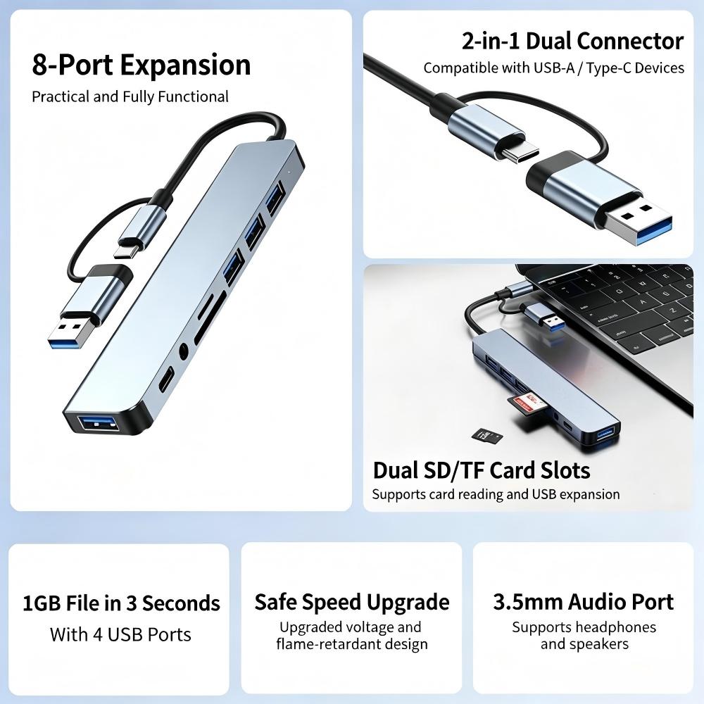 ฮับ USB3.0 แบบ 8-in-2 หัวคู่ T - Laptop Accessories Hub บทวิจารณ์และราคา