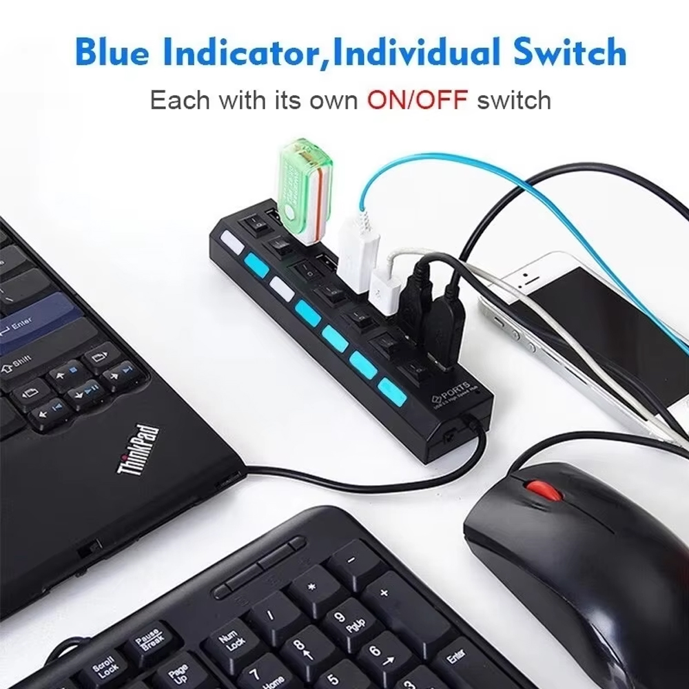 KEBIDUMEI 7 พอร์ต USB 2.0 HUB  - Laptop Accessories Hub บทวิจารณ์และราคา